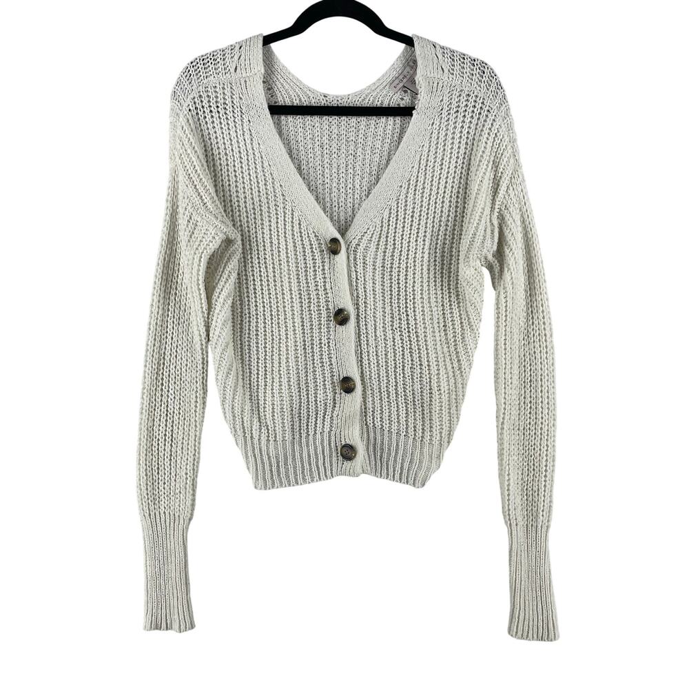 Sincerely Jules Womens Open Knit V-Neck Button Cardigan Sweater SZ M White